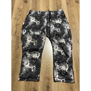 Danskin Now Pants, Women's Size Medium, Black White, Floral, Leggings, Pull On